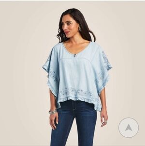 Ariat Eden Poncho Denim Chambray Ruffle Western Rodeo Cowgirl Top SIZE 2-8